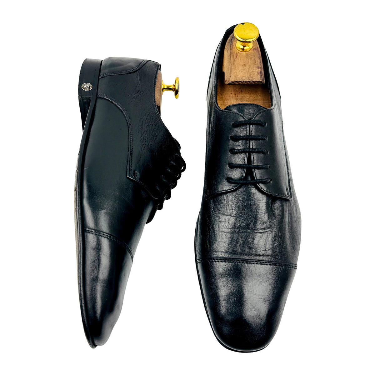 Versace Black Leather Cap Toe Derby Shoes (Size 41)