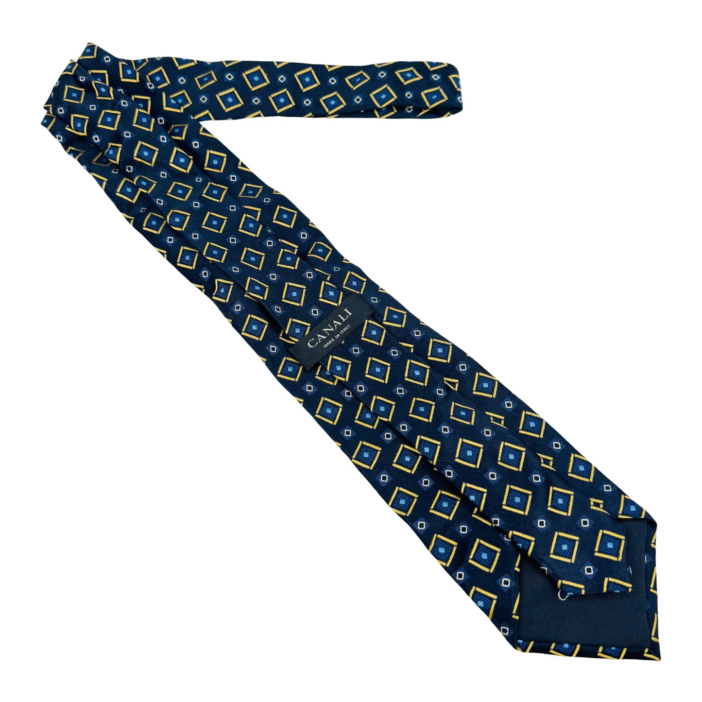 Canali Navy Blue 'Geometric Pattern' Silk Tie (Size Regular)