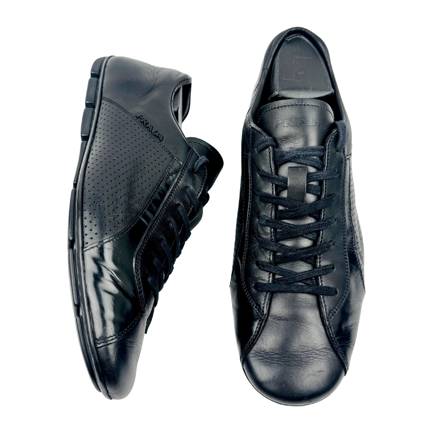 Prada Men's Black Leather Sneakers (Size 42)