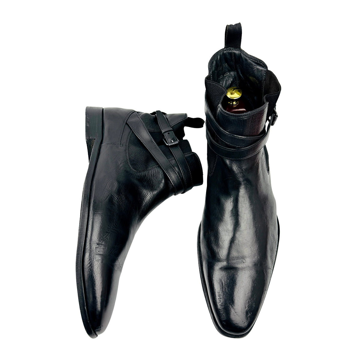 Hugo Boss Black Leather Buckle Ankle Boots (Size 44/44.5)