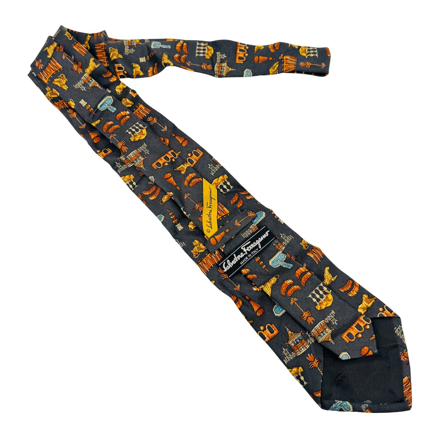 Salvatore Ferragamo Dark Grey 'Novelty Pattern' Tie (Size Regular)