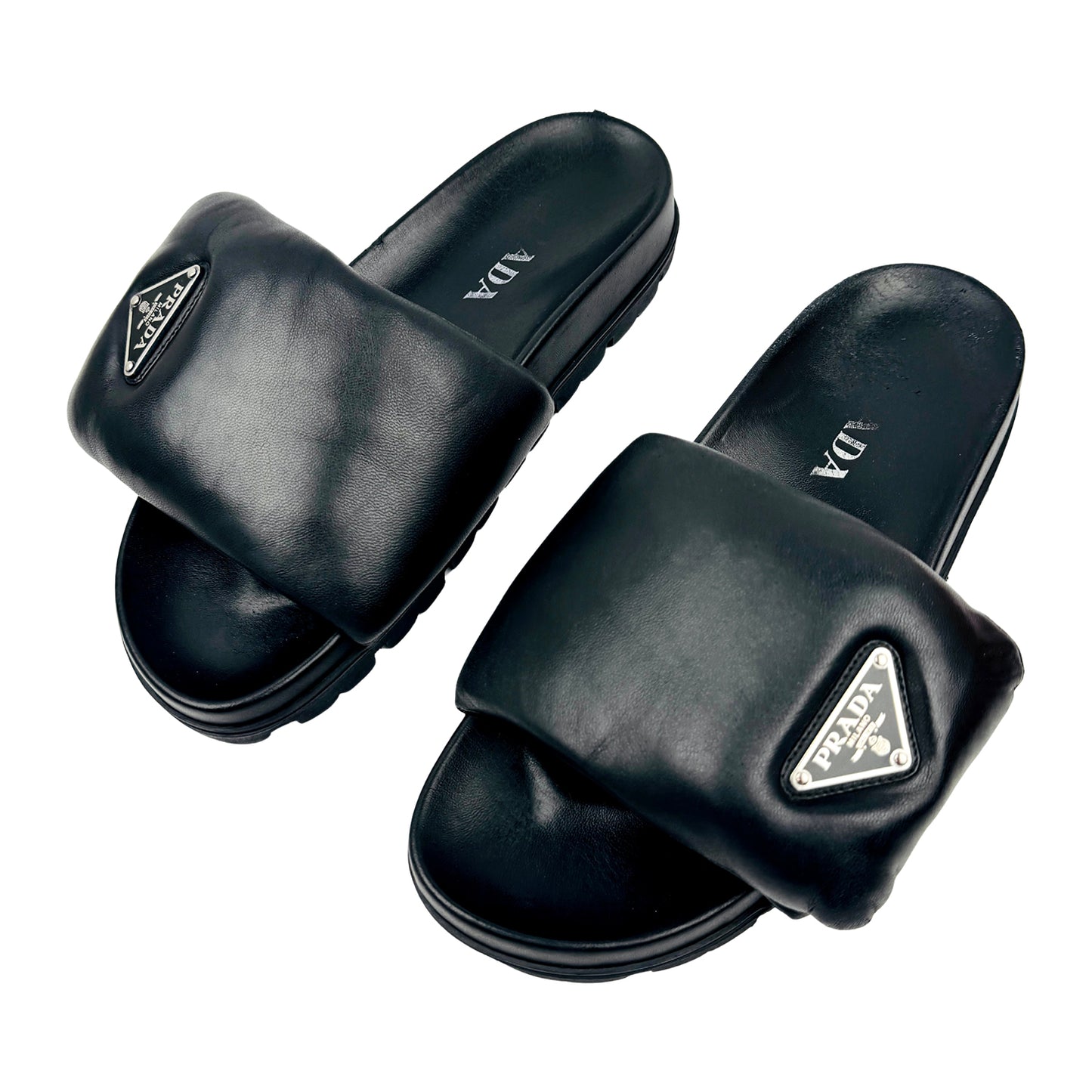 Prada Black Padded Nappa Leather Slides (Size 39)