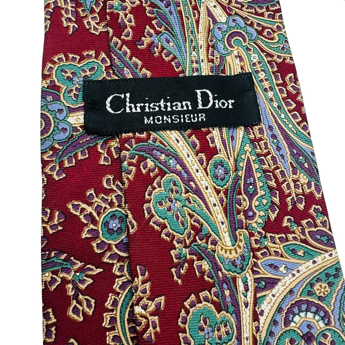 Christian Dior Burgundy 'Floral Paisley Pattern' Tie (Size Regular)