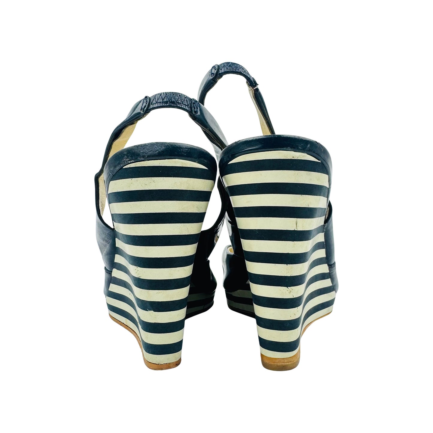 Michael Kors Navy Logo Wedge Slingback Heels (Size 38)