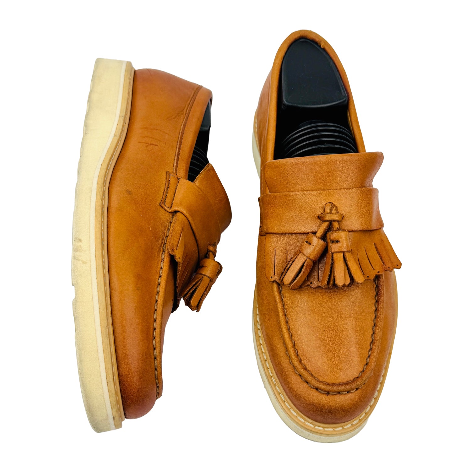 One Front One Cross image of Hawkins Men's Mustard Tassel Leather Loafers (Size 40)