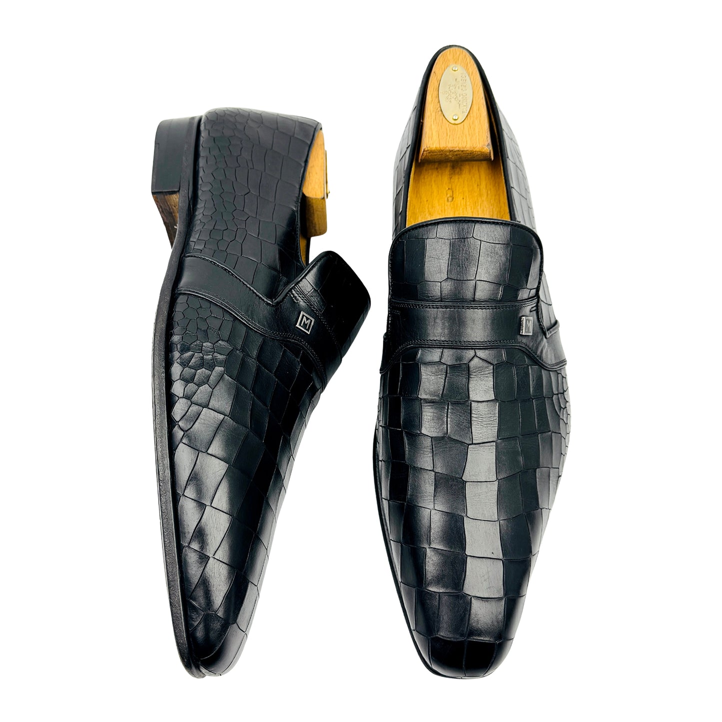 Magnanni Men's Black Croc Embossed Leather Shoes (Size 43)