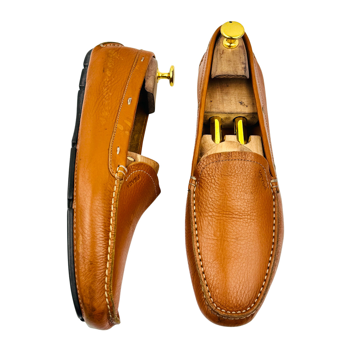 Prada Tan Brown Leather Driving Loafers (Size 41)