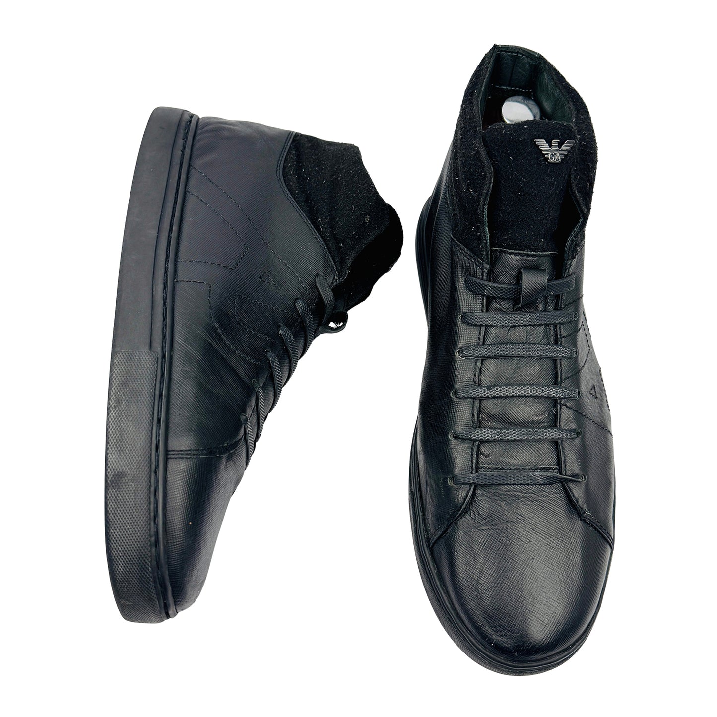 Armani Jeans High-Top 'Black Green' Leather Sneakers (Size 43)