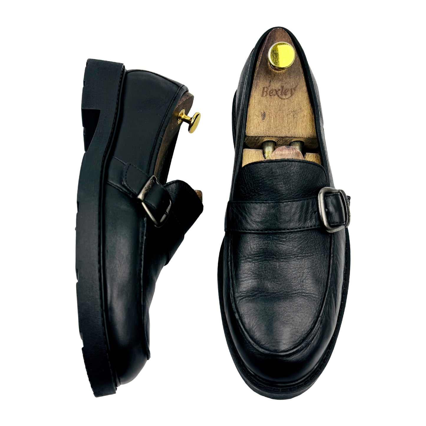 Chaps Wilder Black Leather Buckle Loafers (Size 43.5)