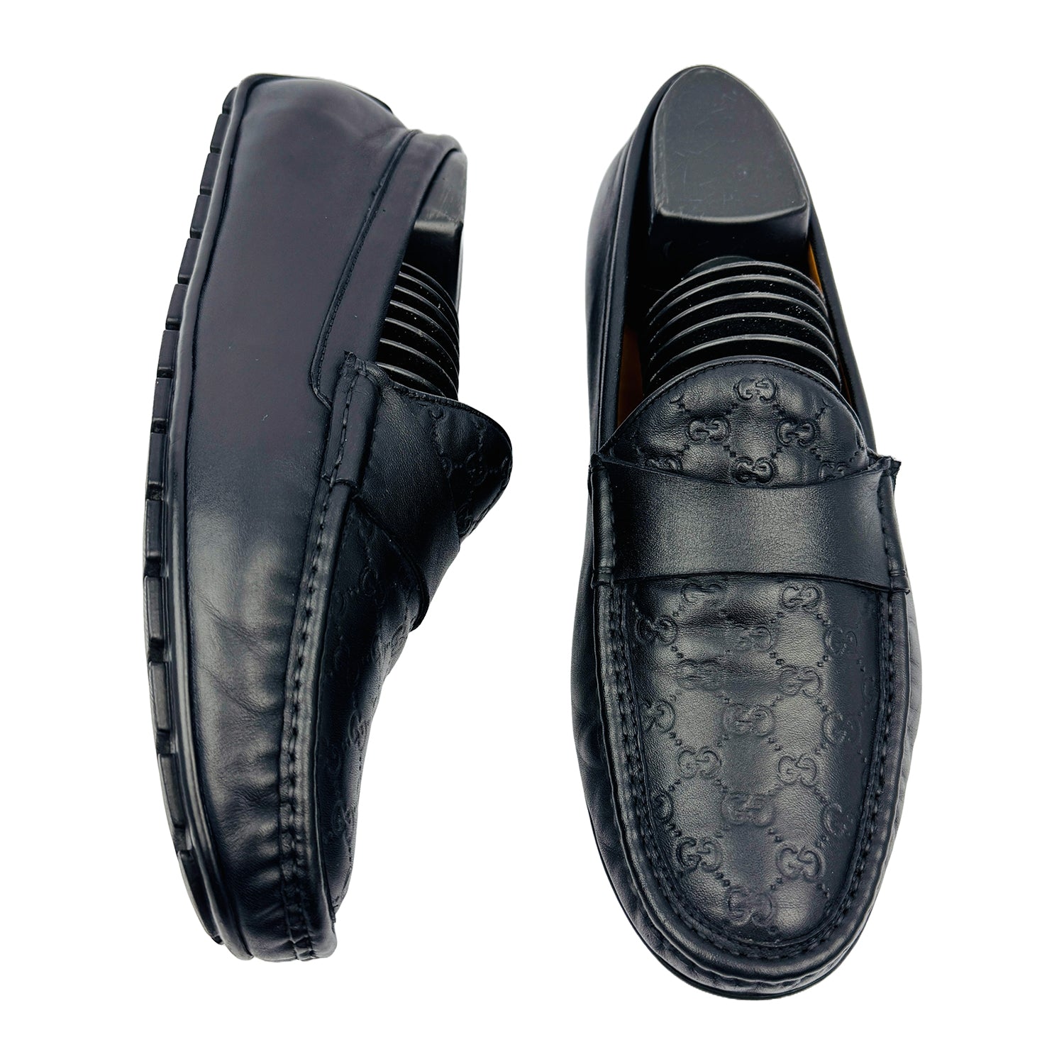 One Front One Cross image of Gucci Men's Micro Sima Black Loafers (Size 41.5/42) - 466904-A9LF0-4009