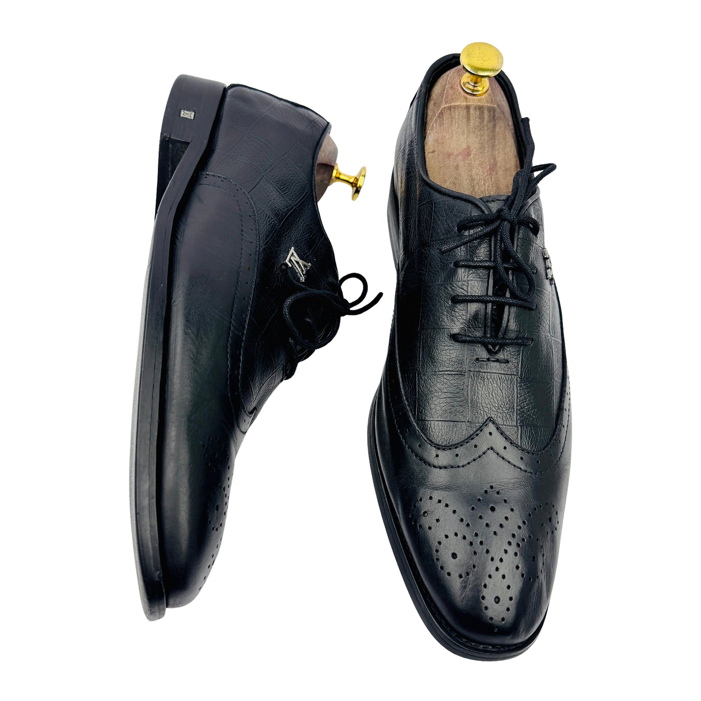 Louis Vuitton Brogue Detailing Wingtip Black Oxfords (Size 42)