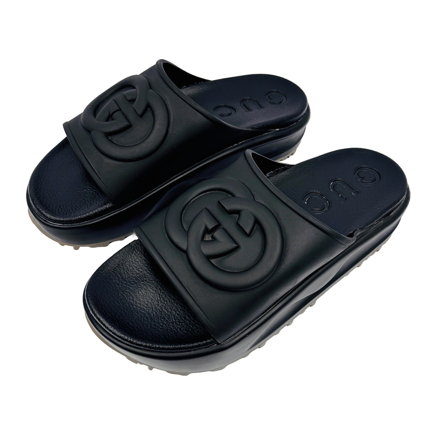 Left Side image of Gucci Black Interlocking G Slides (Size 39/39.5) - GUC1556587