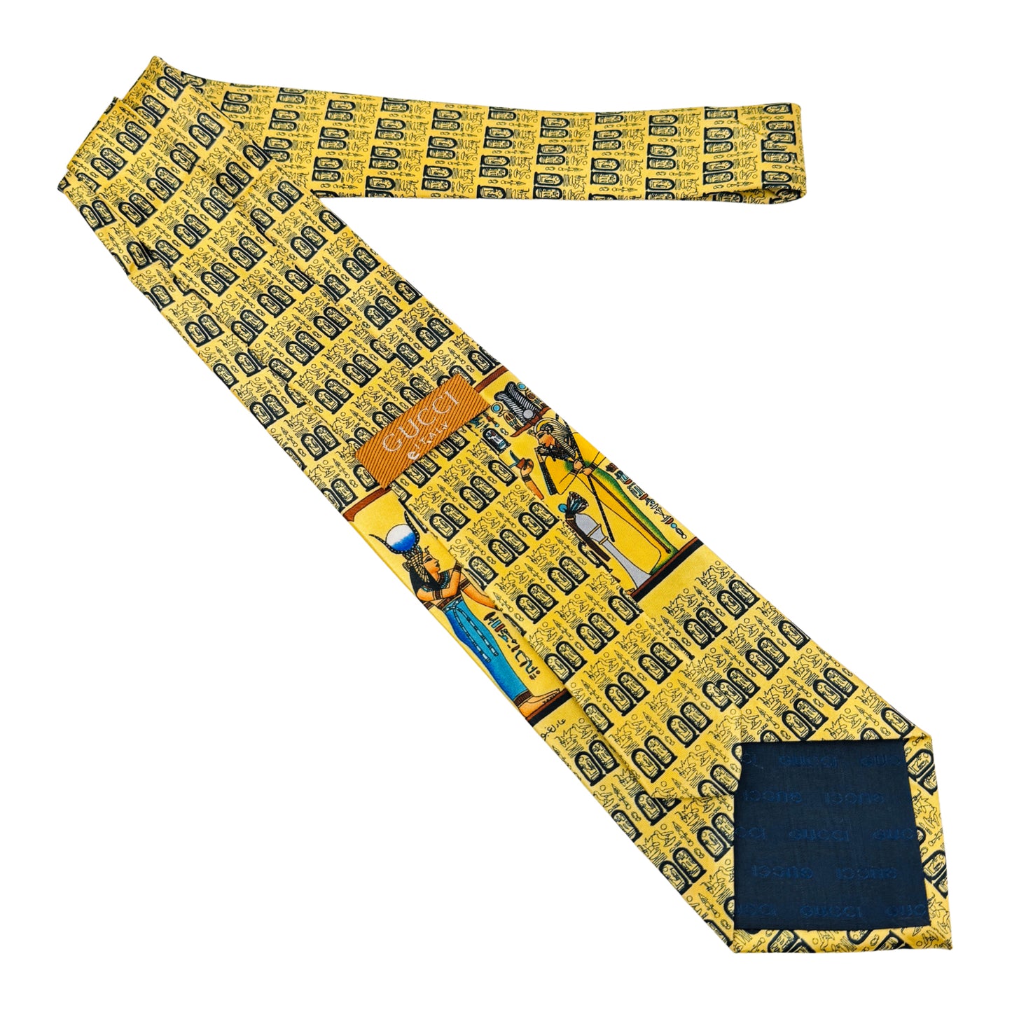 Gucci Gold 'Egyptian Pattern' Tie (Size Regular)
