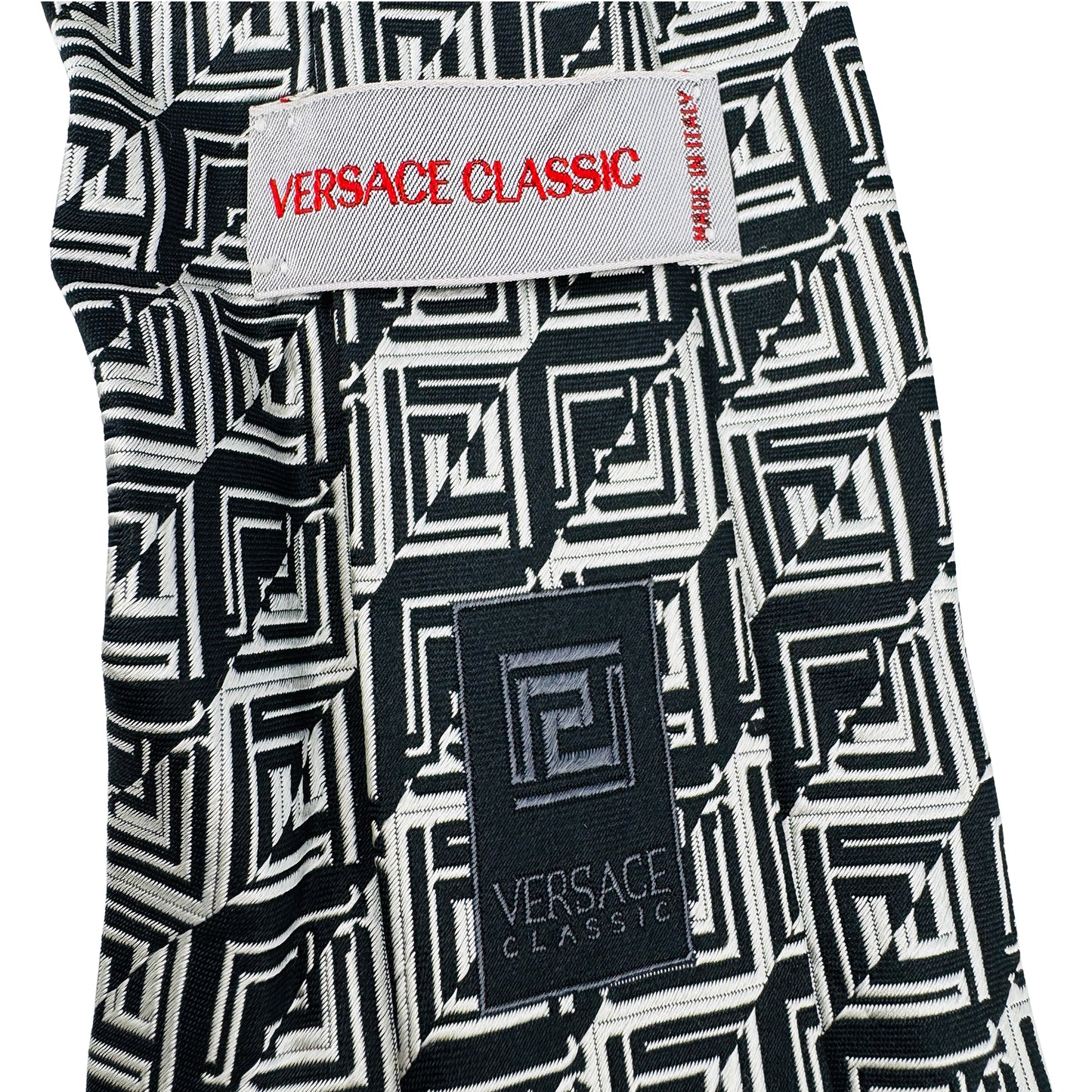 Versace Black & White 'Geometric Pattern' Tie (Size Regular)