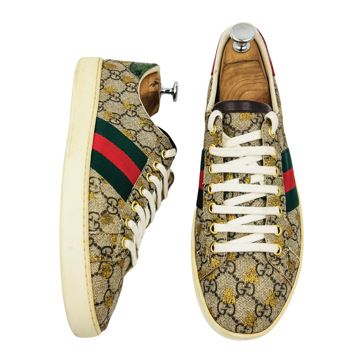 Gucci Ace GG Supreme 'Bees' Ebony Gold Sneakers (Size 41/41.5)