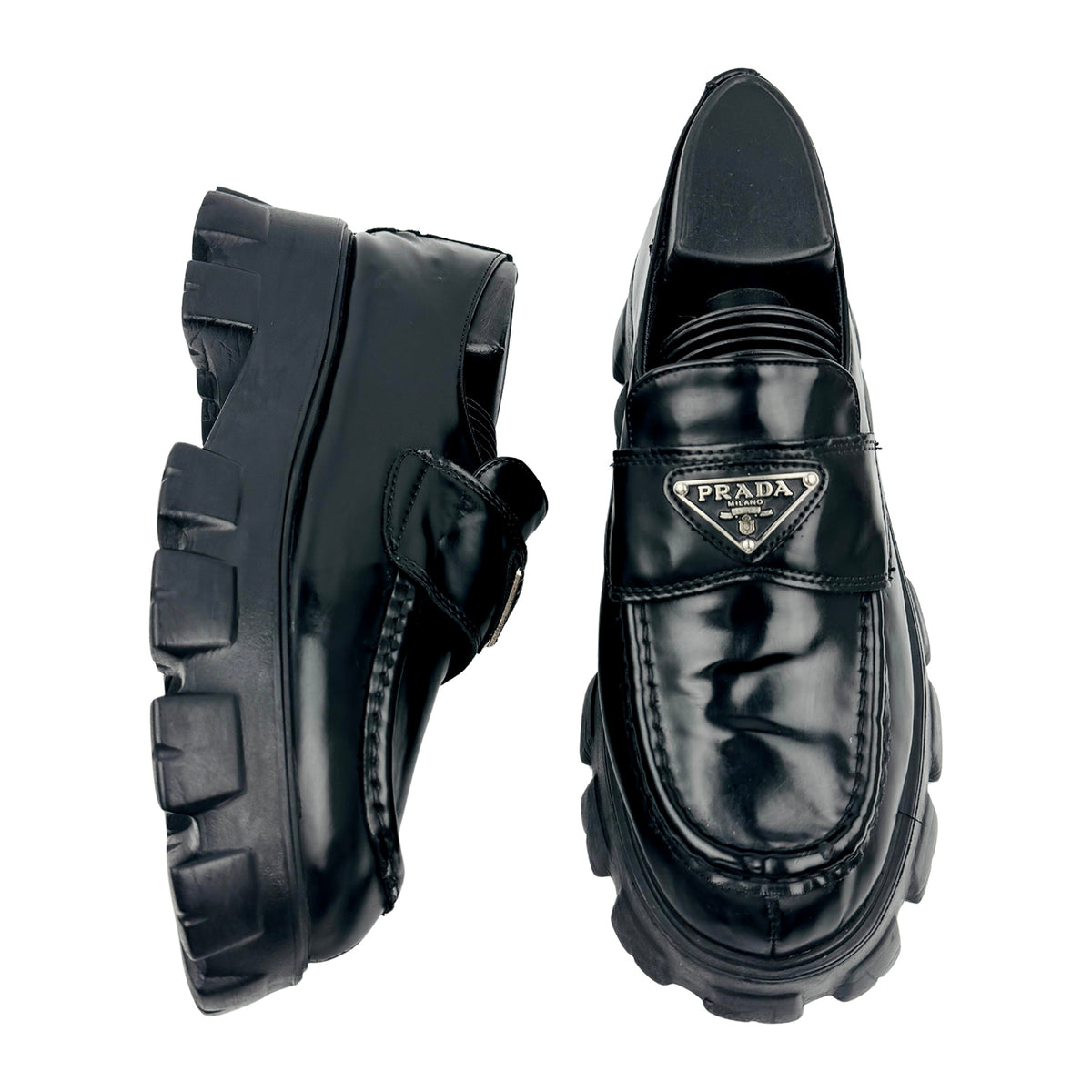 Prada Monolith Brushed Leather Loafers (Size 37/37.5) - 2DE129_B4L_F0002_F_G000