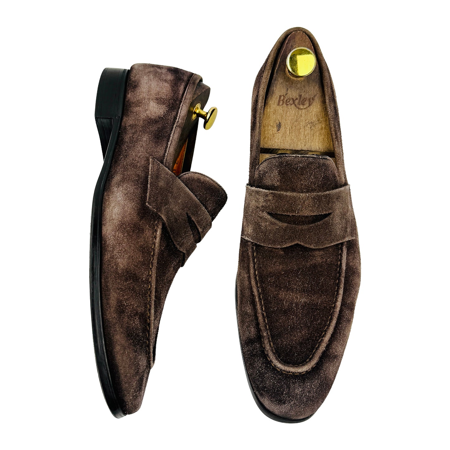 Santoni Men's Brown Suede Penny Loafers (Size 42)