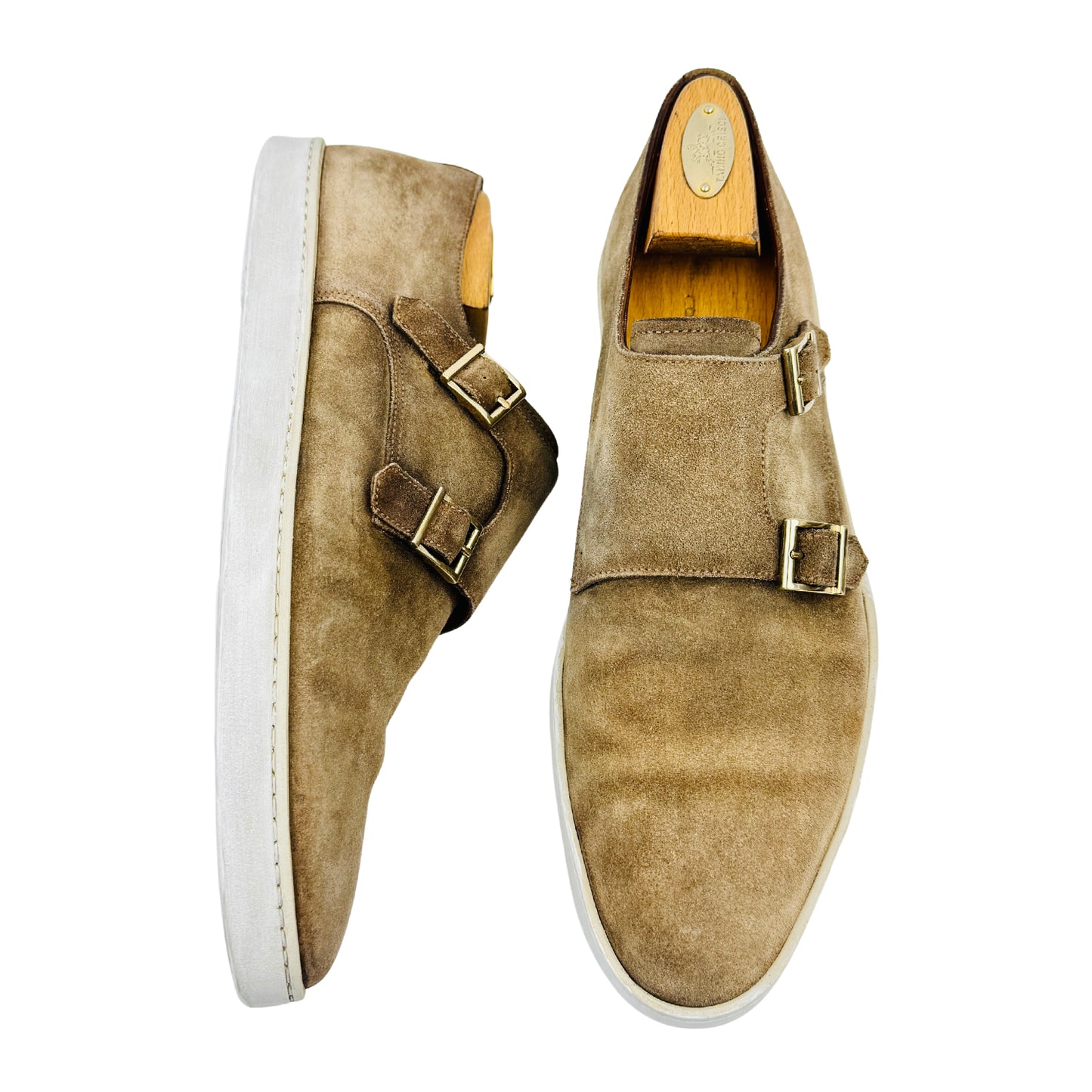 Santoni Men's 'Beige White' Monk Strap Shoes (Size 43)