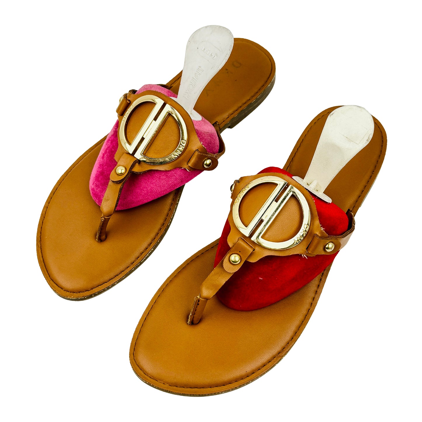 DKNY Women's Tan Leather Thong Sandal Slides (Size 37)
