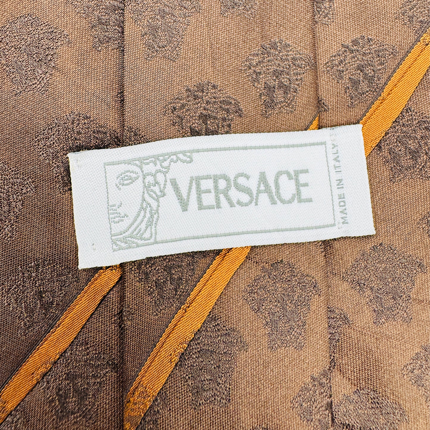 Versace Brown 'Medusa Pattern' Silk Tie (Size Regular)