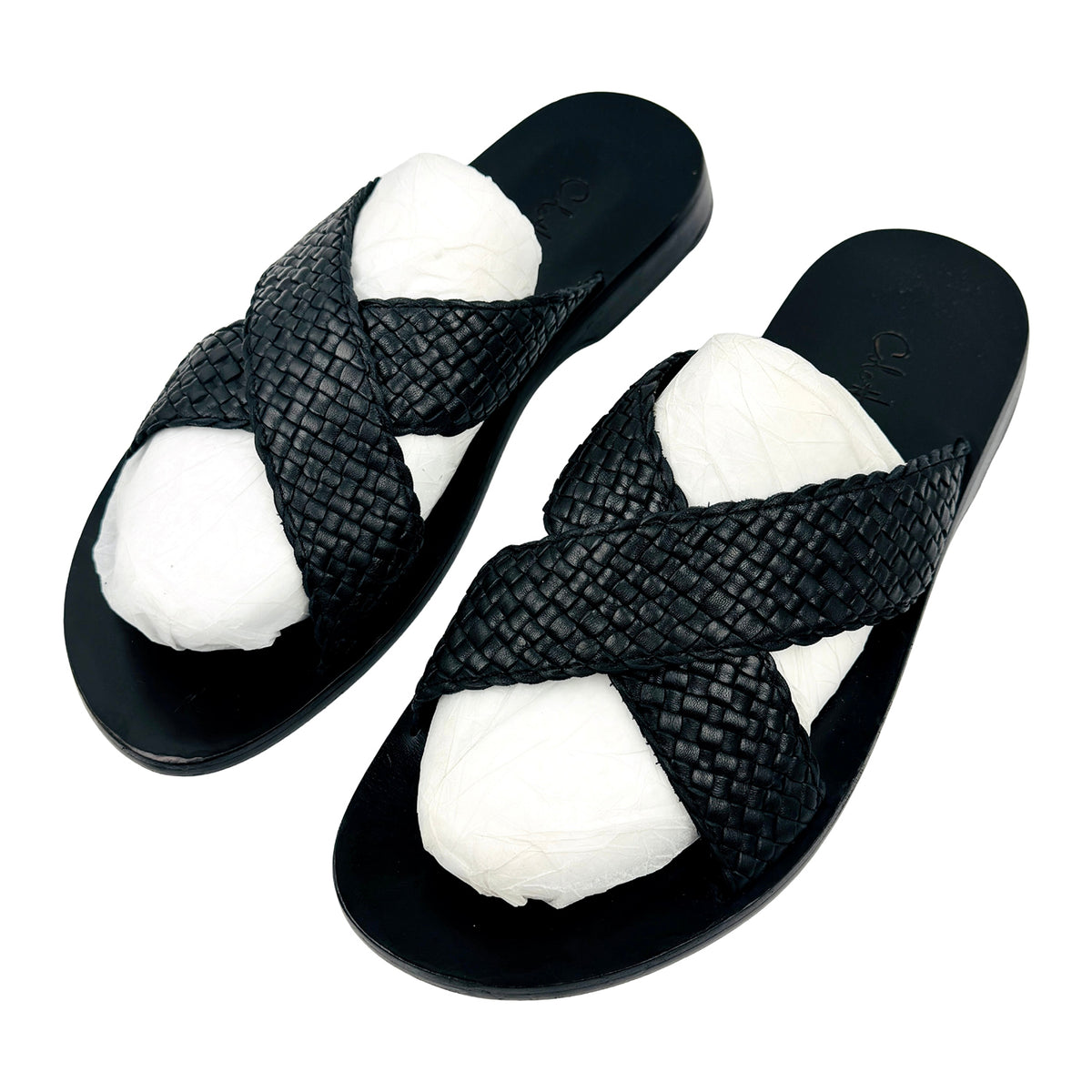 Cole Haan Woven Leather Cross Strap Slides (Size 44)