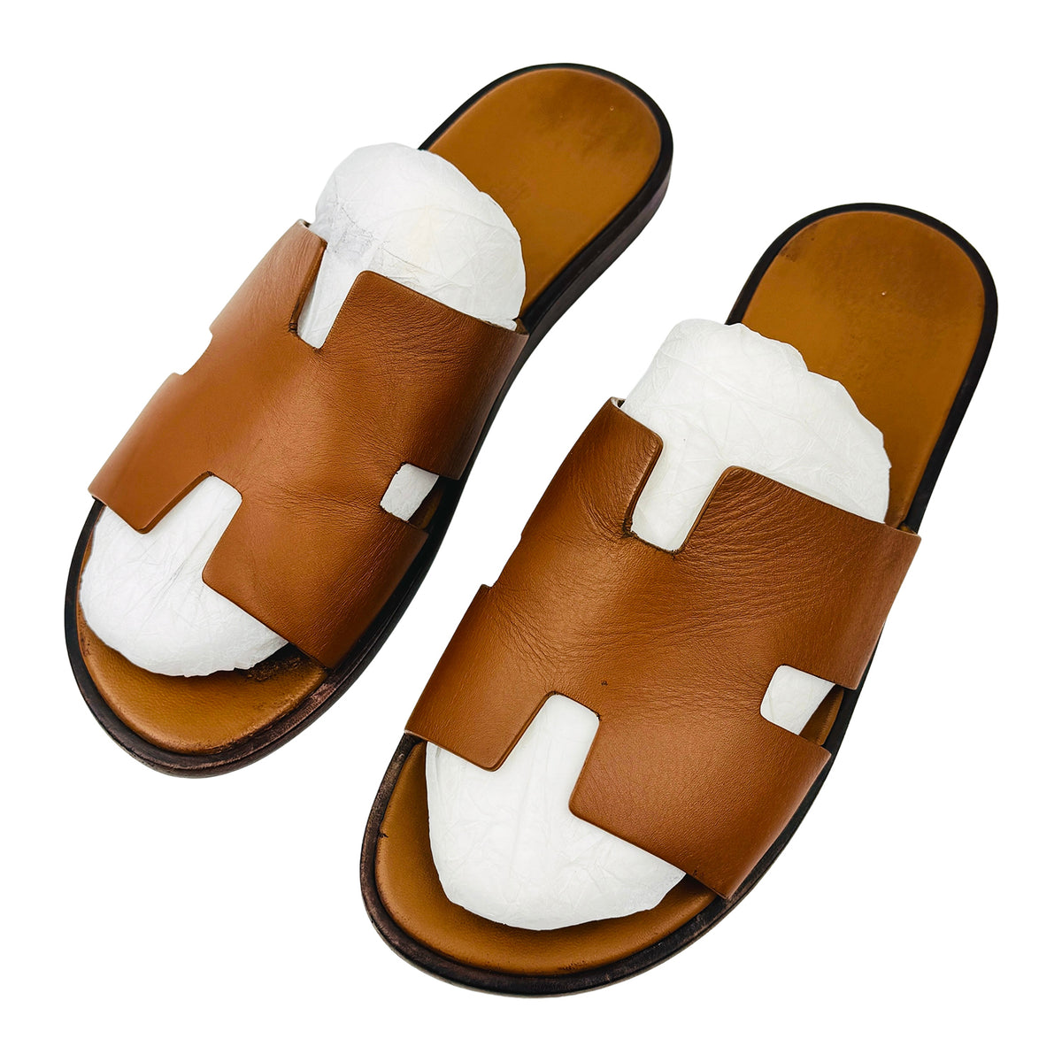 Hermès Izmir Tan Leather Sandal Slides (Size 43)