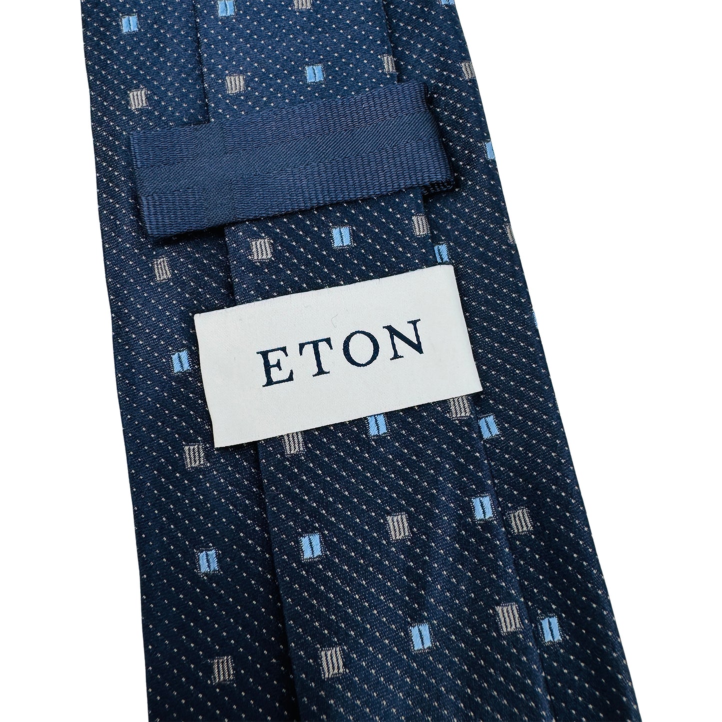 Eton Navy 'Square Pattern' Silk Tie (Size Regular)
