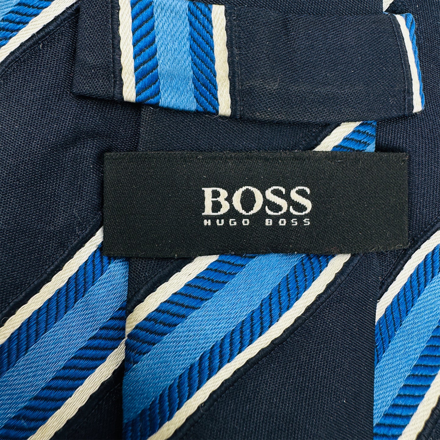 Hugo Boss Navy Blue 'Stripes' Silk Tie (Size Regular)