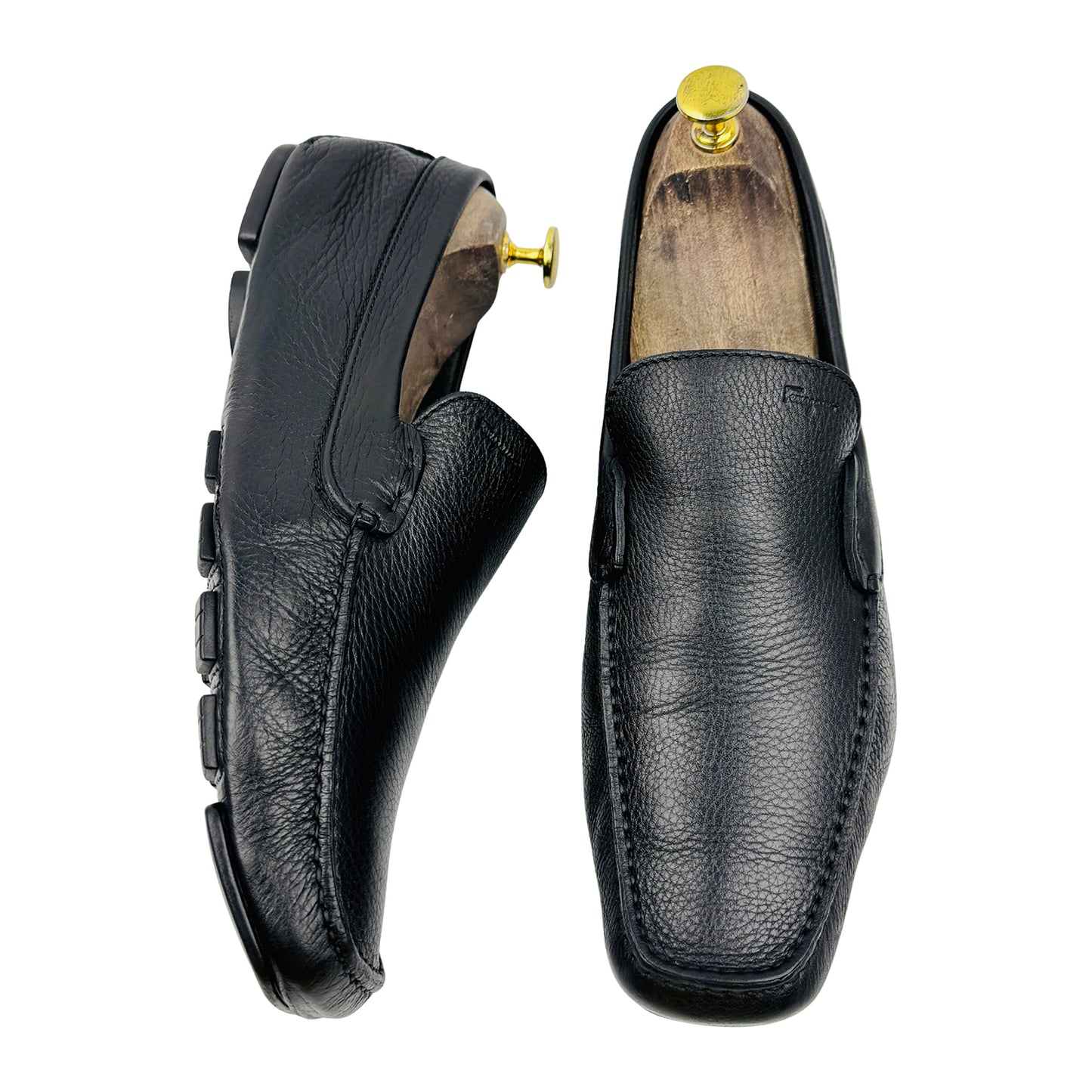 Salvatore Ferragamo Black Grained Leather Loafers (Size 42.5)