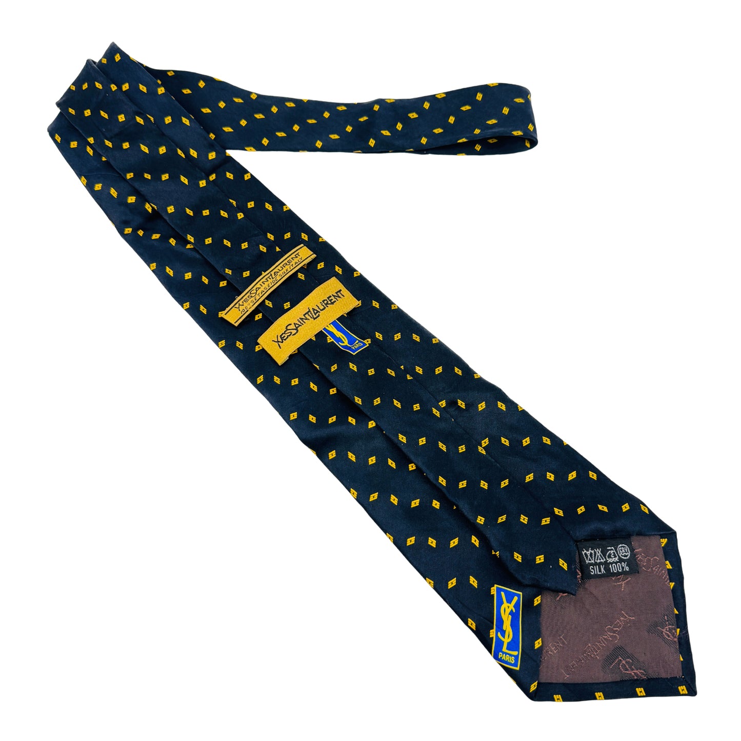 Yves Saint Laurent Dark Navy 'Geometric Motifs' Tie (Size Regular)