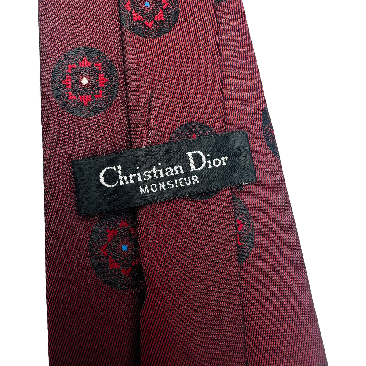 Christian Dior Maroon 'Medallion Motifs' Tie (Size Regular)