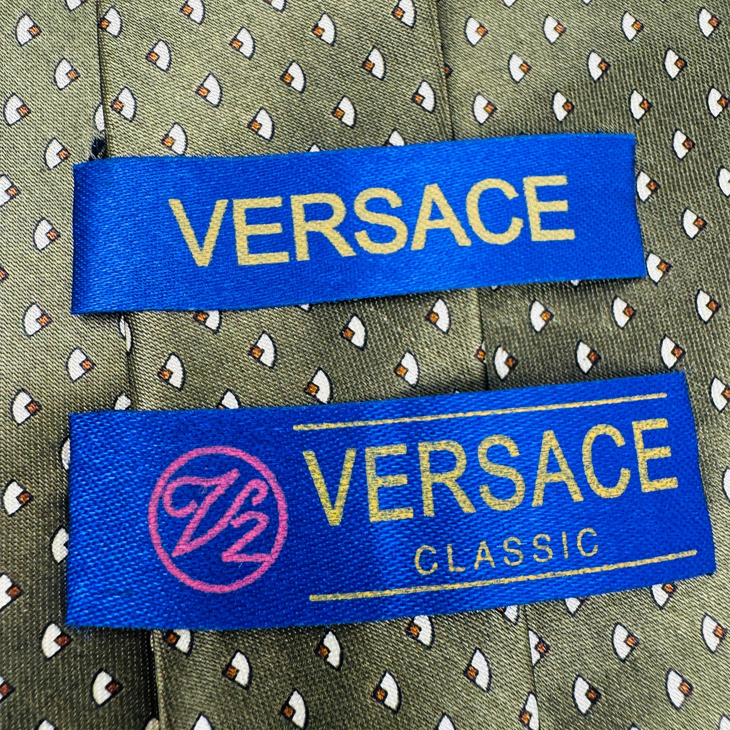 Versace Olive Green 'Motifs' Silk Tie (Size Regular)