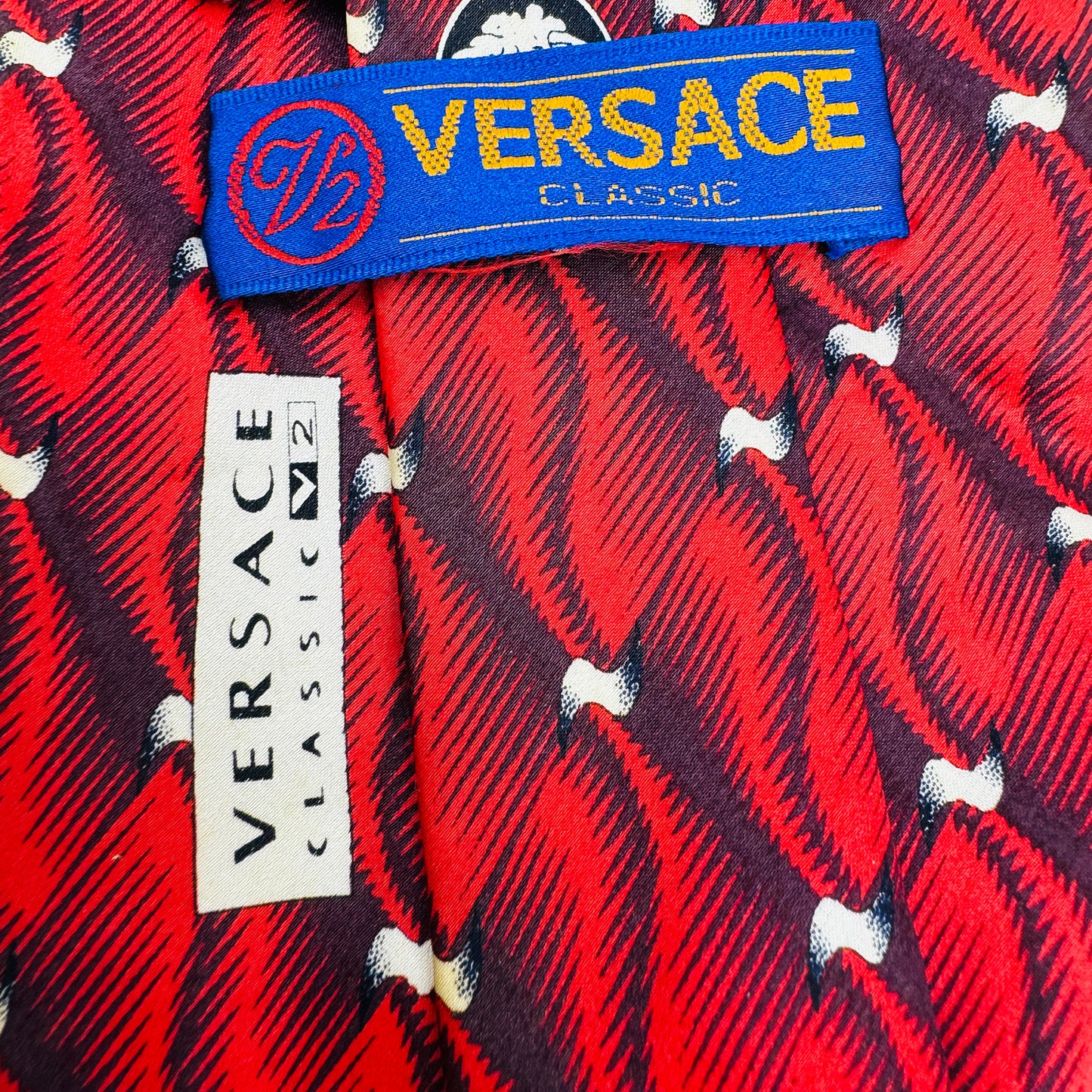 Versace Red Black 'Off-White Motifs' Tie (Size Regular)