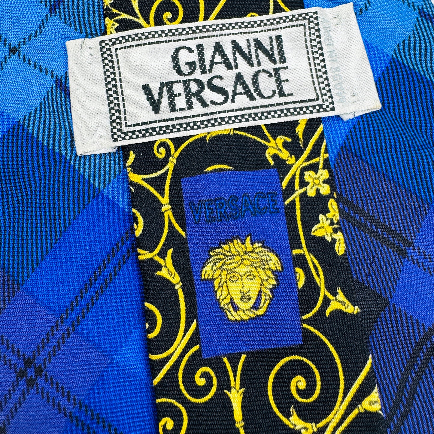 Gianni Versace Blue 'Plaid Pattern' Tie (Size Regular)