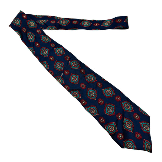 Christian Dior Navy Blue 'Medallion Pattern' Tie (Size Regular)