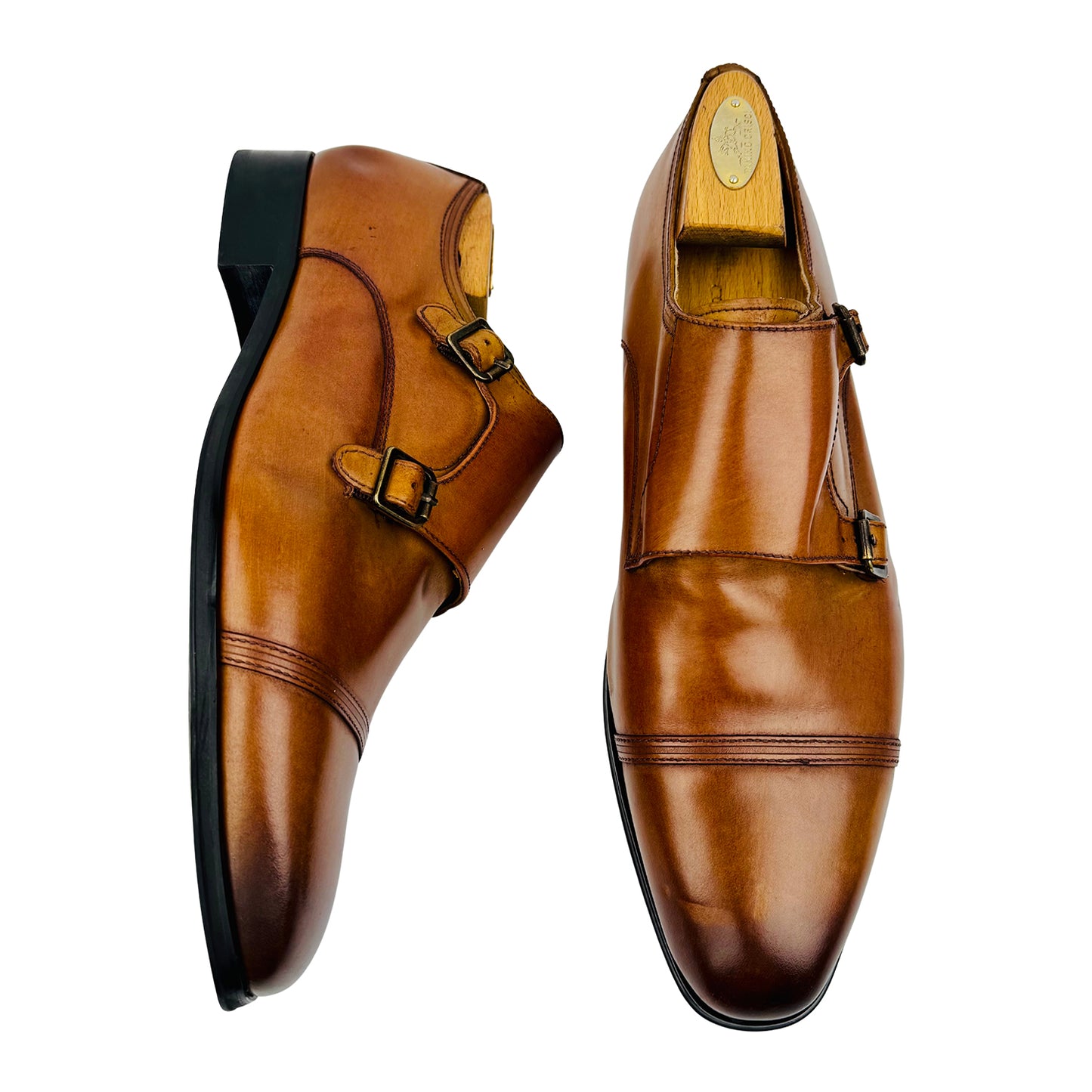 Dune London Men's Brown Leather Monkstrap Shoes (Size 43)