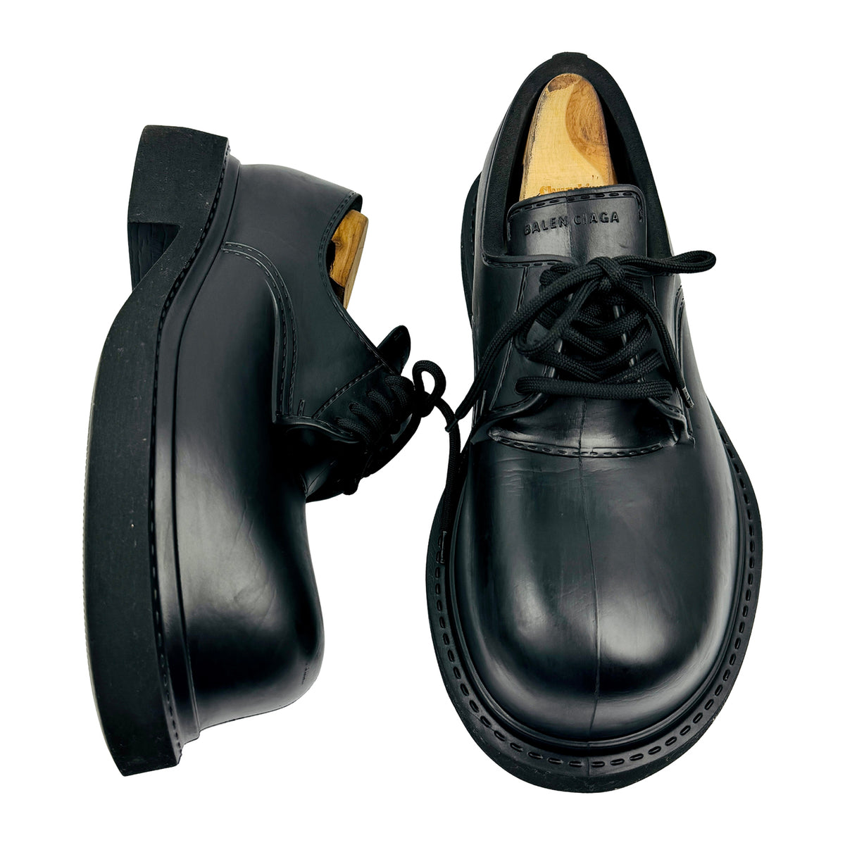 Balenciaga Men's Black Leather Derby Shoes (Size 43/43.5)