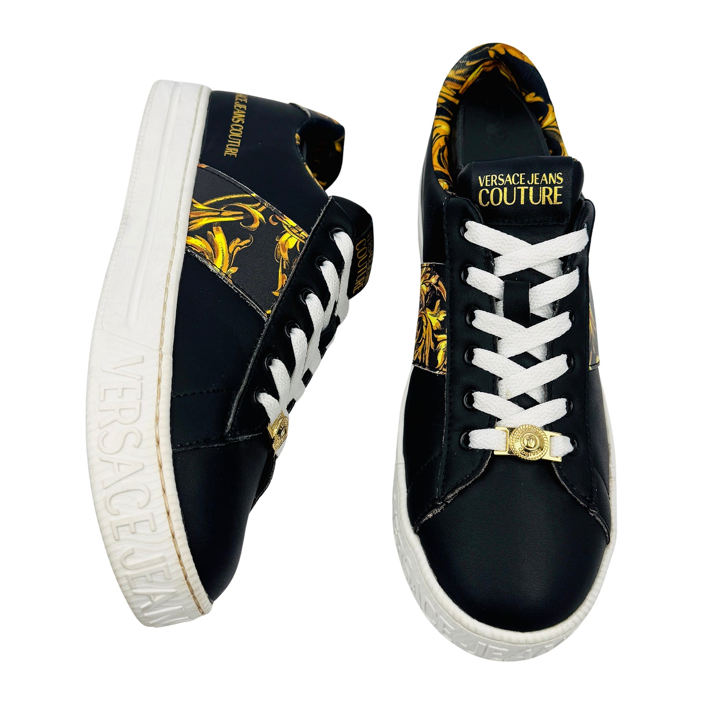 Versace Jeans Couture Baroque Print Leather Sneakers (Size 40) - 72VA3SKA