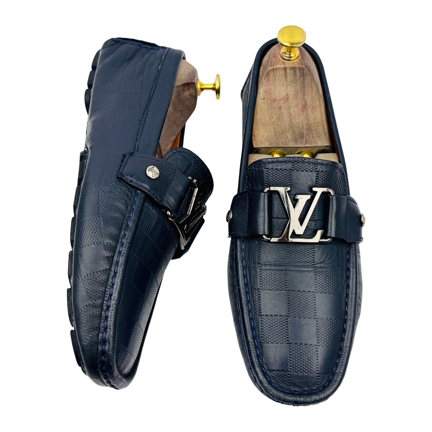 Louis Vuitton Monte Carlo Navy Damier Embossed Loafers (Size 42)