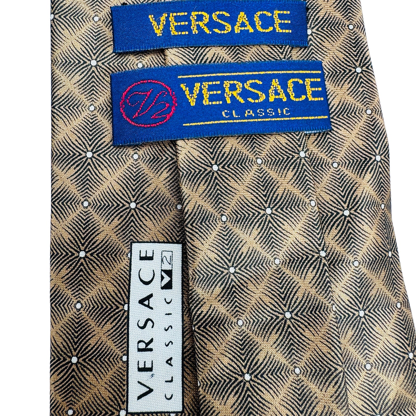 Versace Golden Brown 'Geometric Pattern' Tie (Size Regular)