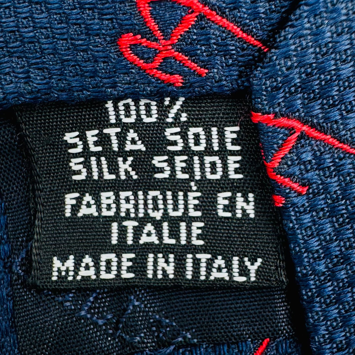 Bally Navy Blue 'Red Monogram Pattern' Silk Tie (Size Regular)