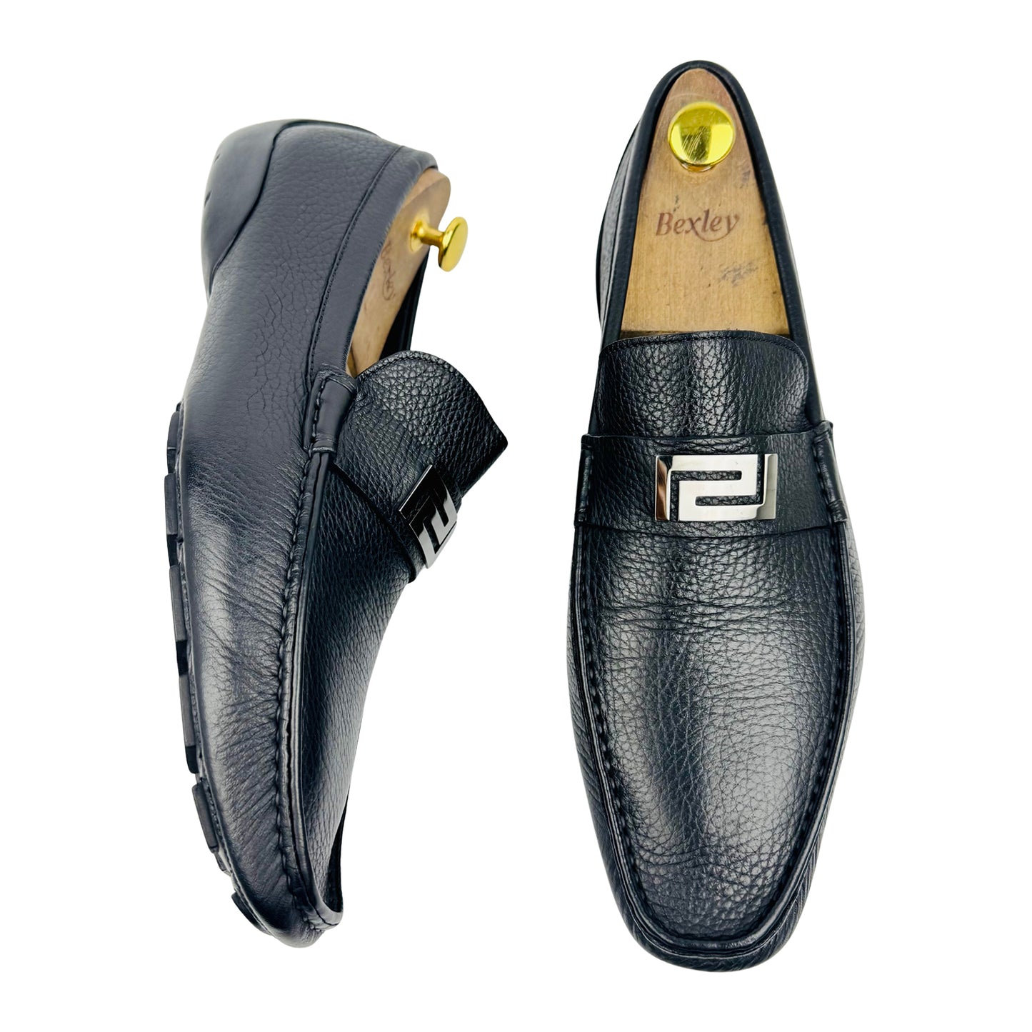 Versace Men's Black Grained leather Loafers (Size 42.5/43)