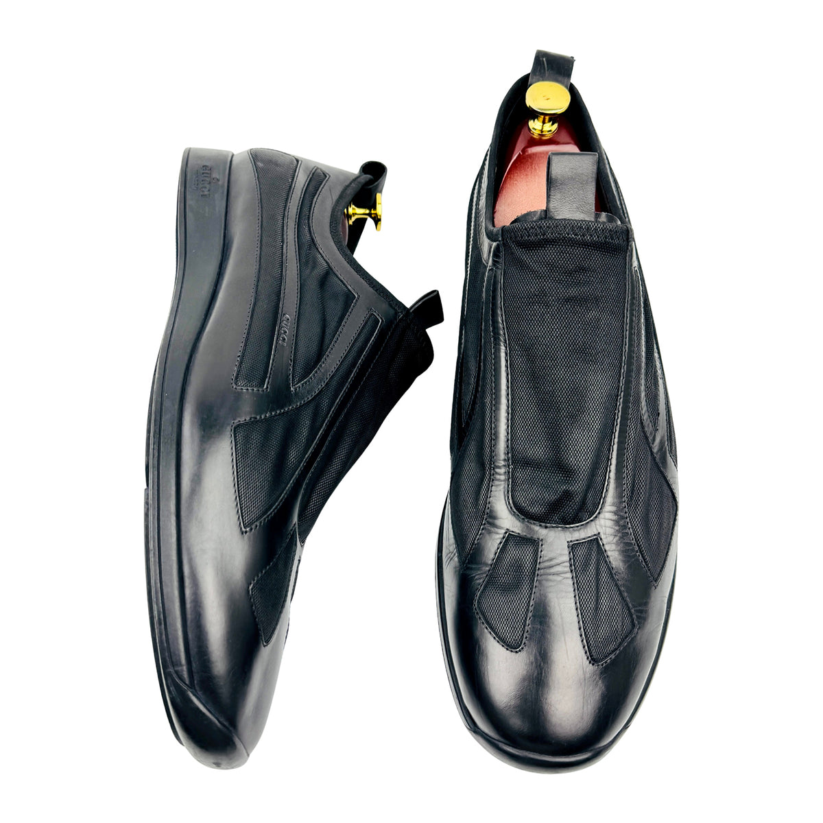 Gucci Men's Black Leather & Mesh Shoes (Size 46.5)