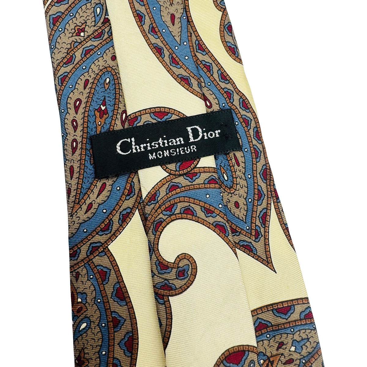 Christian Dior Pale Yellow 'Paisley Pattern' Tie (Size Regular)