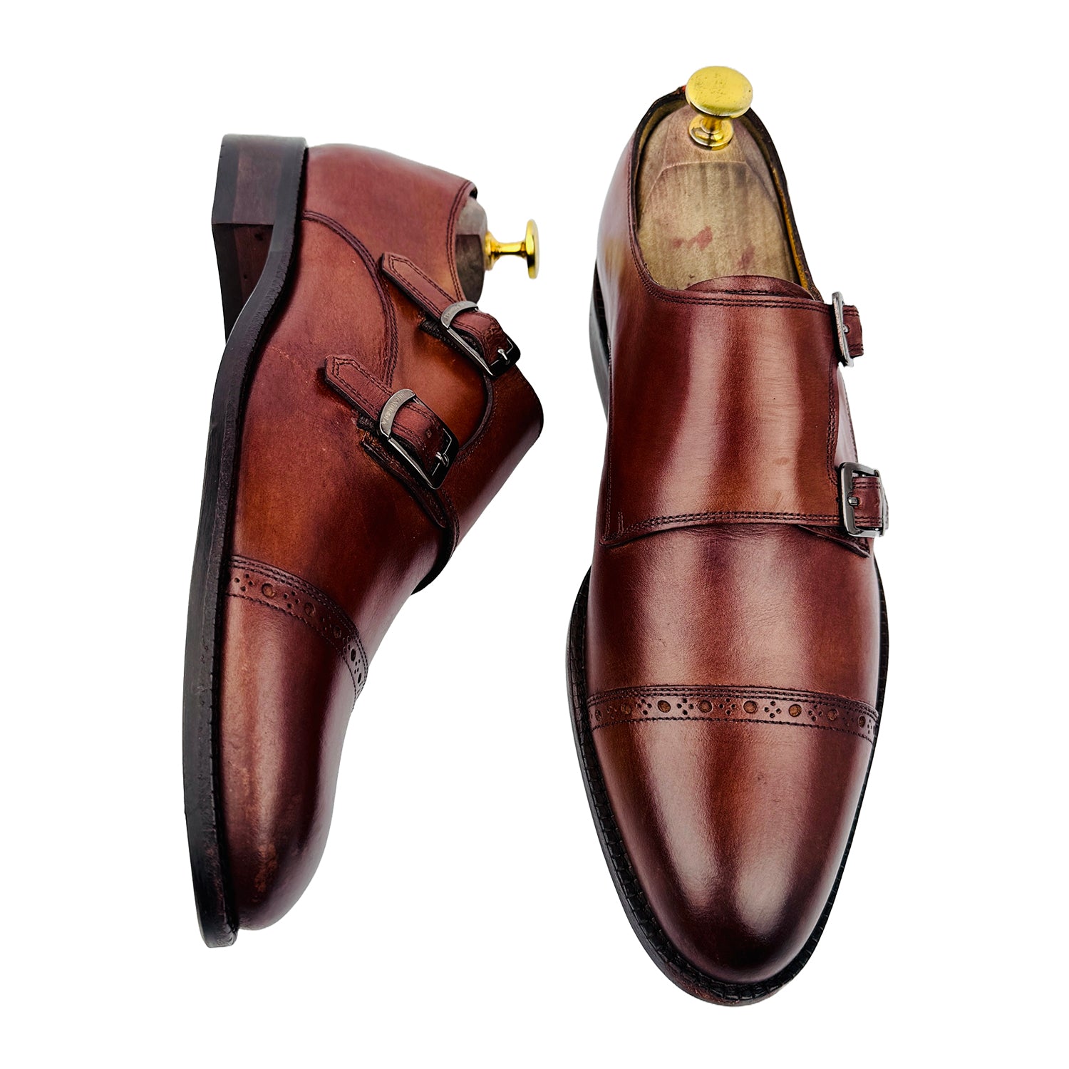 One Front One Cross image of Bruno Magli Men's Double-Monk Strap Leather Shoes (Size 40)
