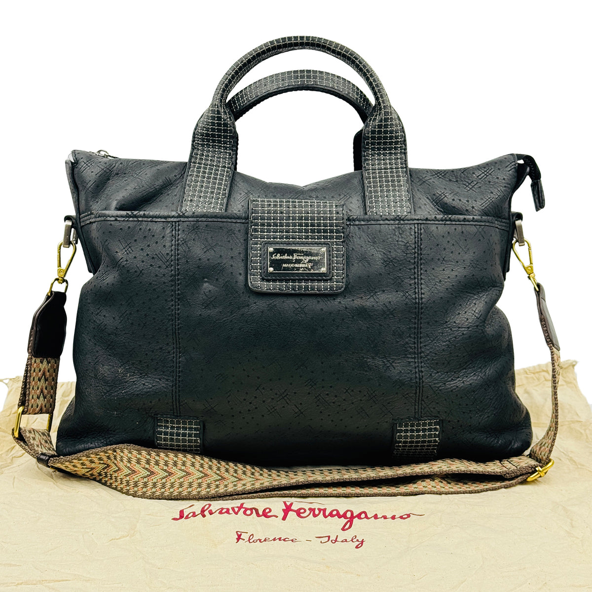 Salvatore Ferragamo Black Leather Satchel Bag