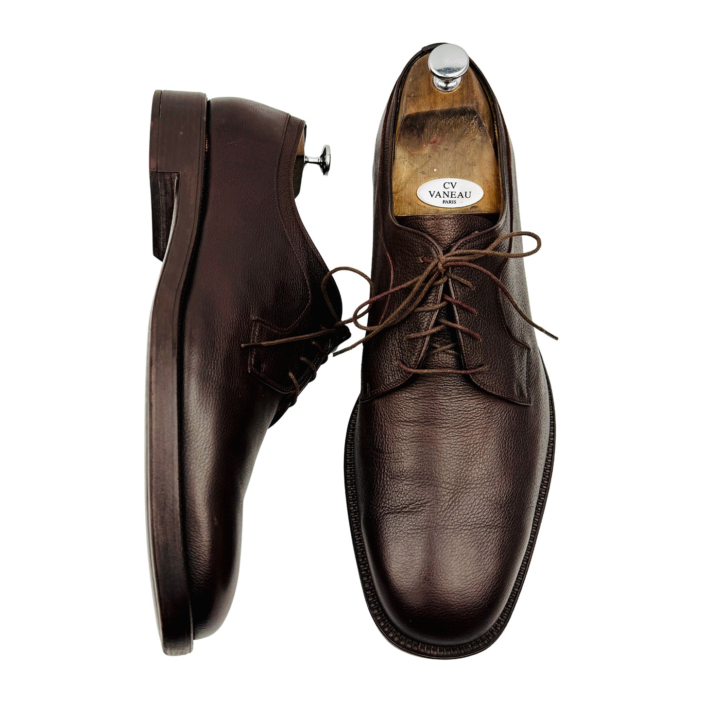 Salvatore Ferragamo Brown Pebbled Leather Derby Shoes (Size 46/46.5)