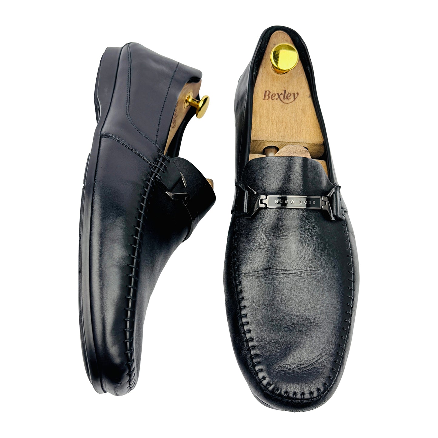 Hugo Boss Men's Black Leather Logo Detail Loafers (Size 43.5/44)