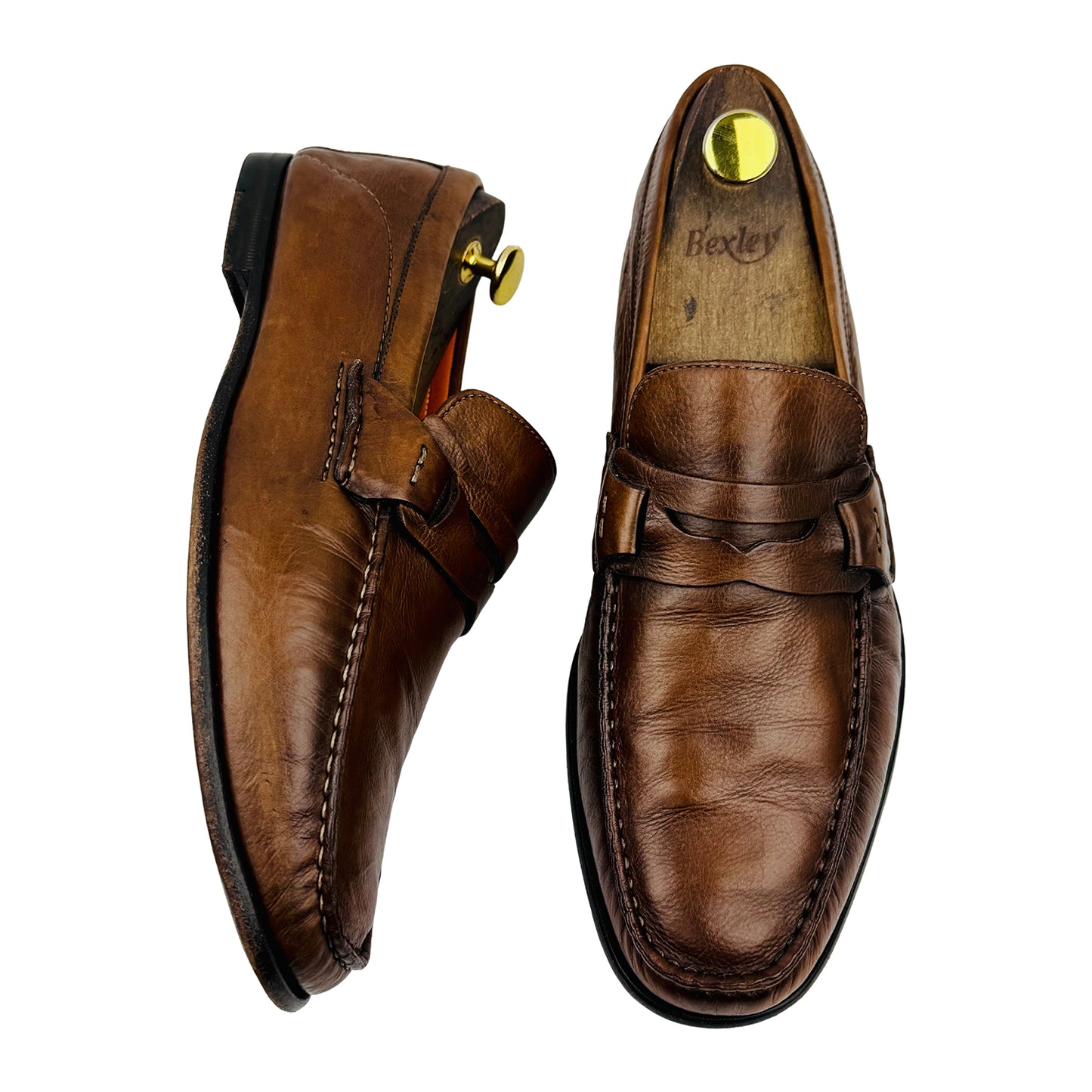 Santoni Brown Leather Penny Loafers (Size 43/43.5)