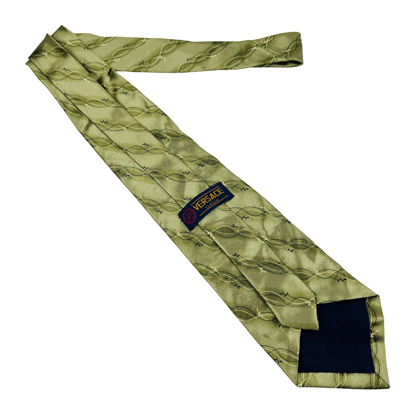 Versace Olive Green 'Patterned Stripes' Tie (Size Regular)